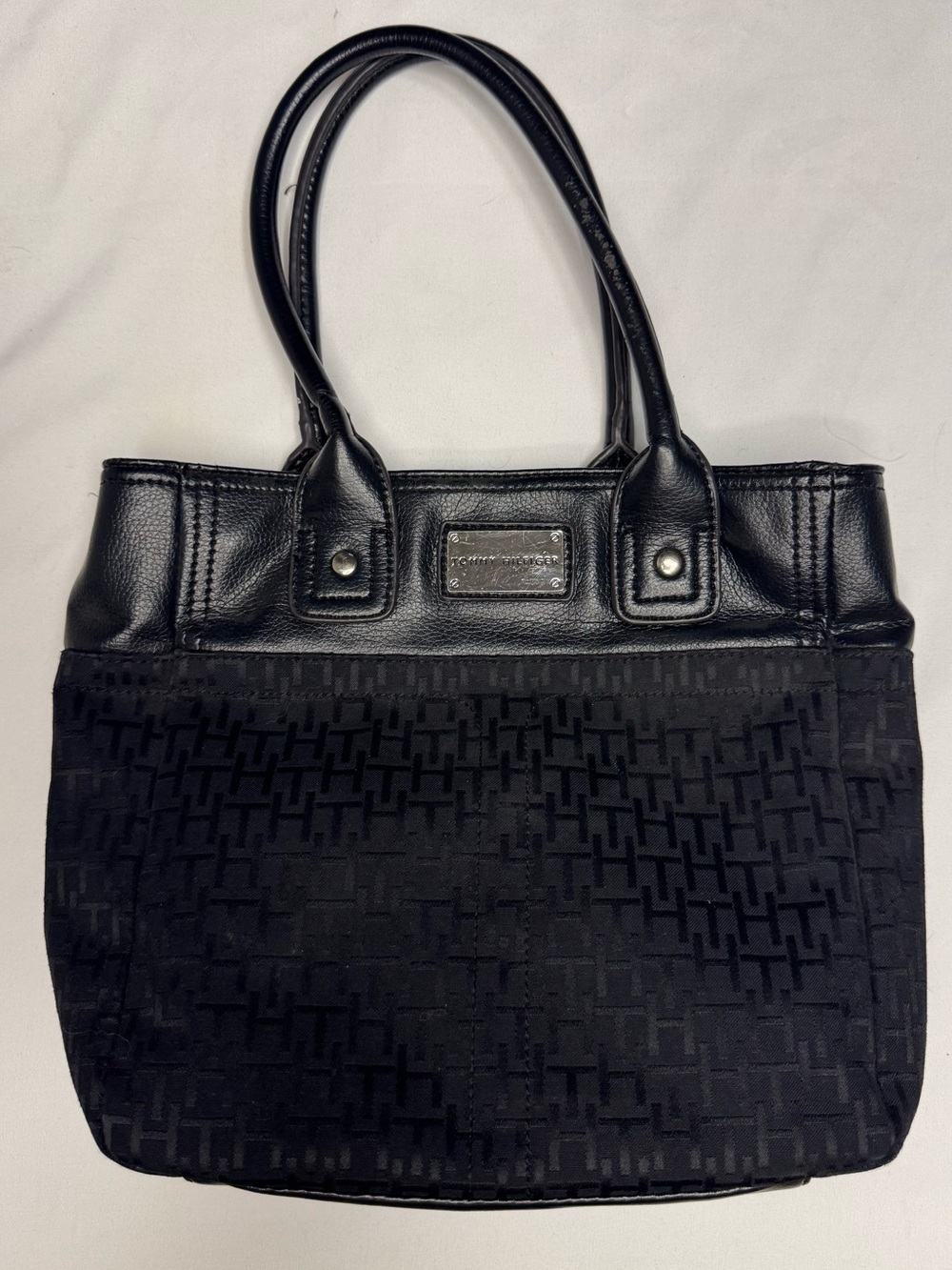 Tommy Hilfiger Small Black Monogram Tote Bag Purse